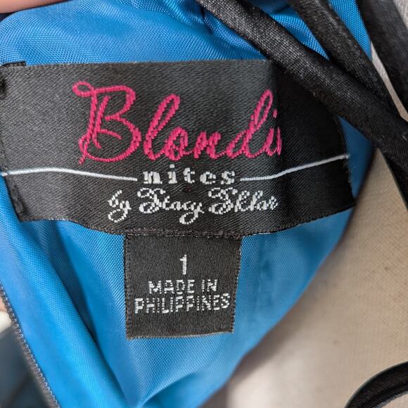 Blondie Nites Mini Dress 2 Blue Black Goth Corset Lace Y2K 90S Prom Floral Short - Picture 9 of 10